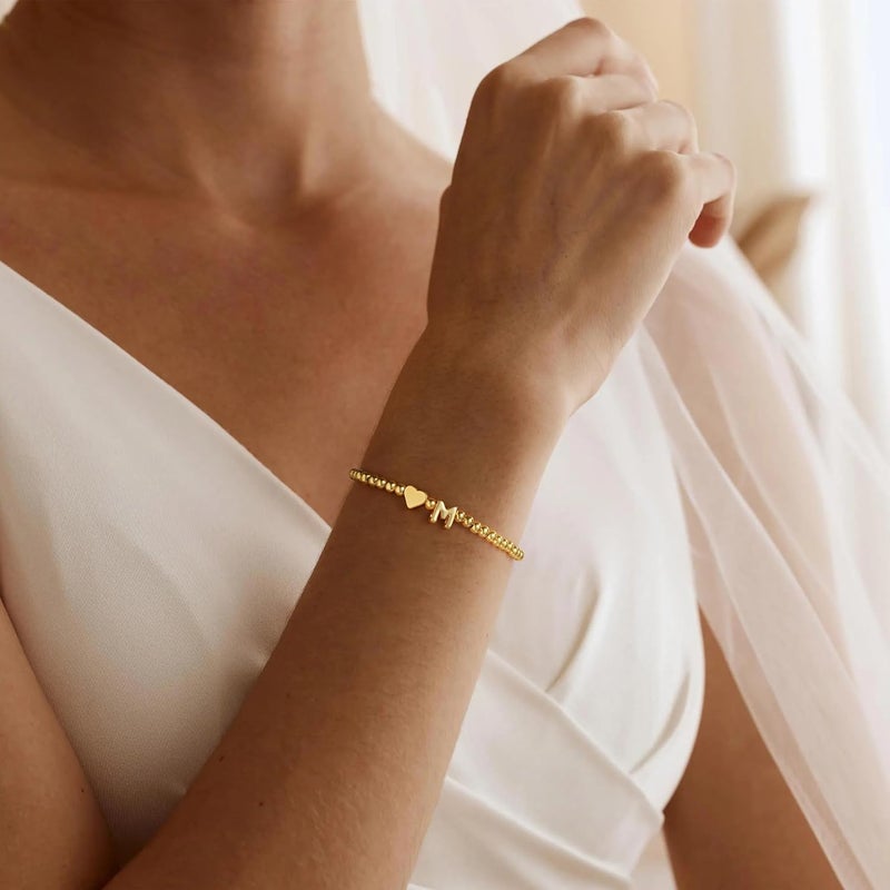 M MOOHAM Heart Initial Bracelet for Women - Valentines Day Gifts for Kids Girls, Dainty 14K Gold Plated Beaded Bracelets for Women Teen Girls Trendy Letter A-Z Personalized Heart Jewelry Gifts - Image 4